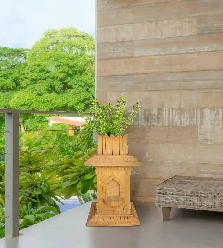 Elegant Tulsi Pot in Teak Gold