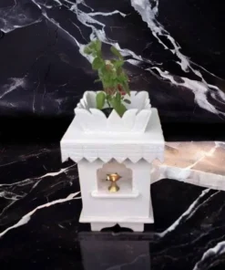 Elegant White Marble Lotus Tulsi Pot