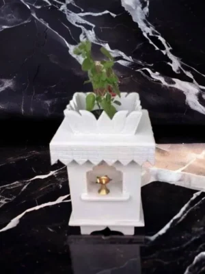 Elegant White Marble Lotus Tulsi Pot