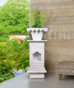 Elegant Polished White Marble Tulsi Pot