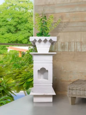 Elegant Polished White Marble Tulsi Pot