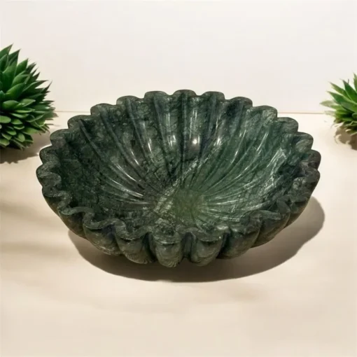 Zig Zag Design Green Marble Urli - Image 3
