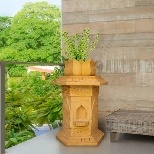 Teakwood Stone Tulsi Pot - Image 2