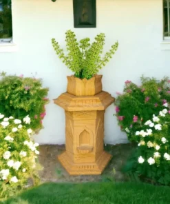 Teakwood Stone Tulsi Pot