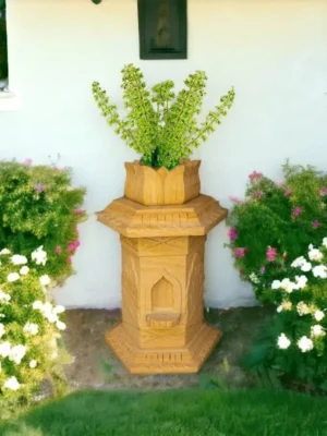 Teakwood Stone Tulsi Pot