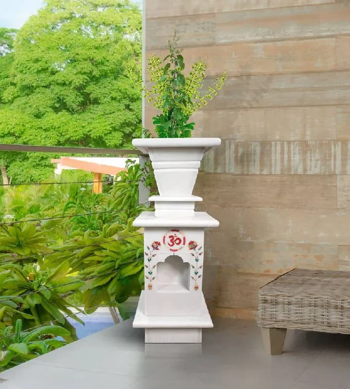 Traditional Inlay White Tulsi Pot