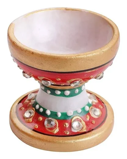 Handmade Multicolor Marble Diya for Pooja - Image 6