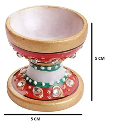 Handmade Multicolor Marble Diya for Pooja - Image 5