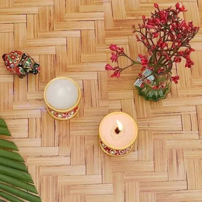 Handmade Multicolor Marble Diya for Pooja - Image 4