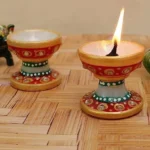 Handmade Multicolor Marble Diya for Pooja