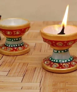 Handmade Multicolor Marble Diya for Pooja