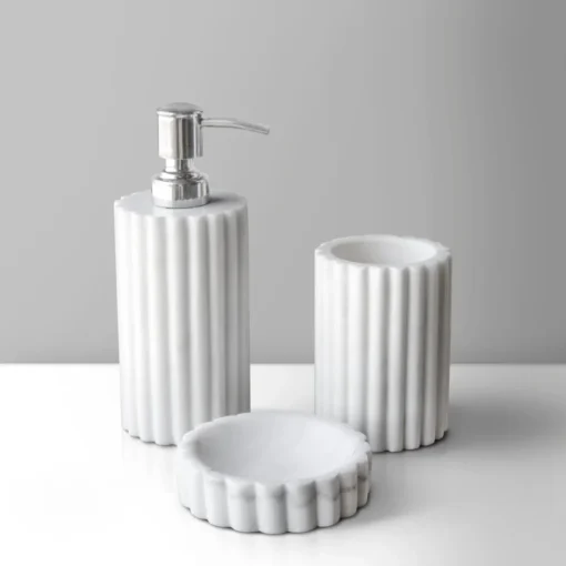 Luxury Bathware Fluted White Marble Bathroom Set