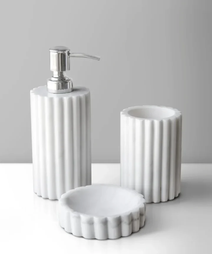 Luxury Fluted Bathroom Set (White Marble)