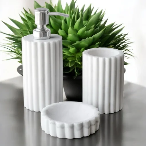 Luxury Bathware Fluted White Marble Bathroom Set - Image 3