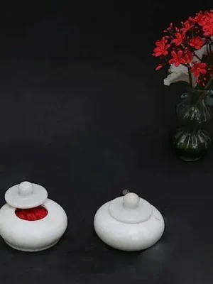 Traditional White Marble Kumkum Box | Handmade Sindoor Dani for Pooja & Gifts
