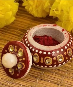 Colorful Hand-Painted Marble Sindoor Box