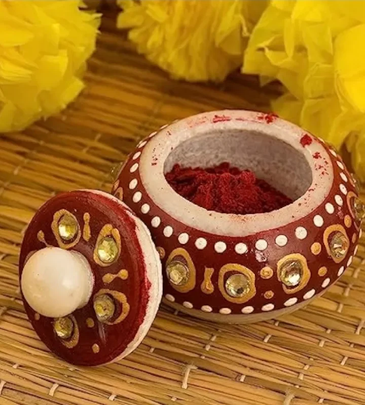 Hand-Painted Marble Sindoor Box