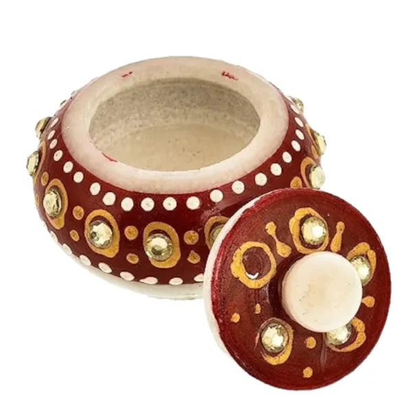 Colorful Hand-Painted Marble Sindoor Box - Image 4