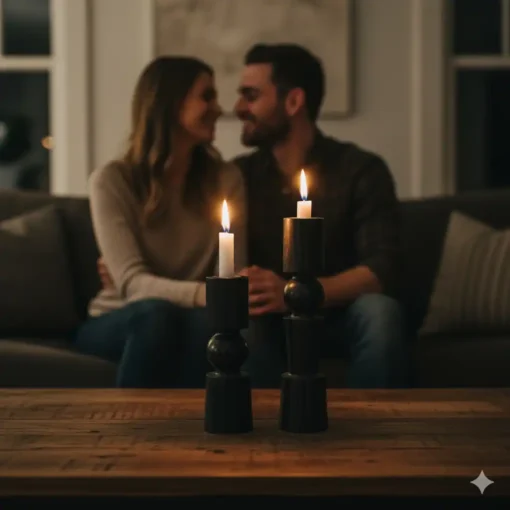 Modern Black Stone Marble Candle Holder - Image 3