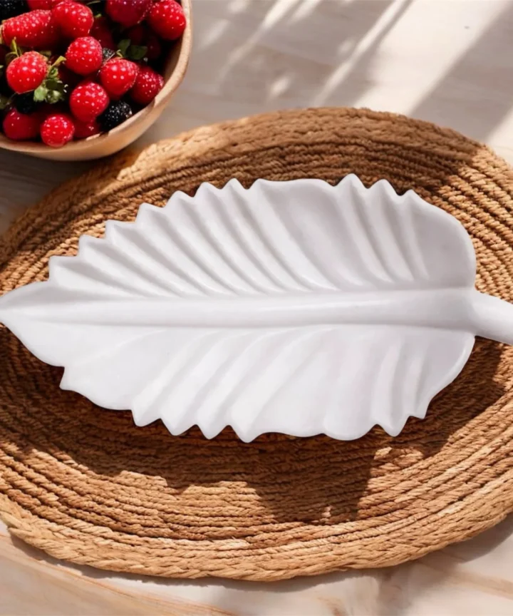 White Marble Leaf Urli Bowl