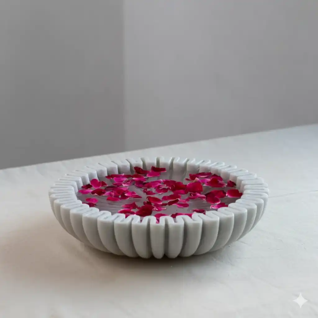 White Marble Scalloped Urli