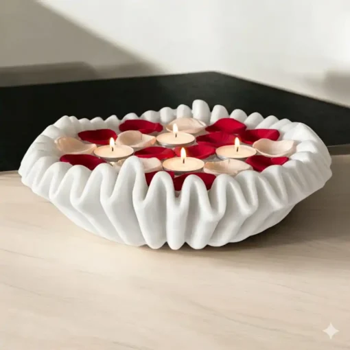 White Marble Fluted Urli - Image 3