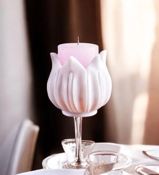 White Marble Lotus Candle Holder - Image 5